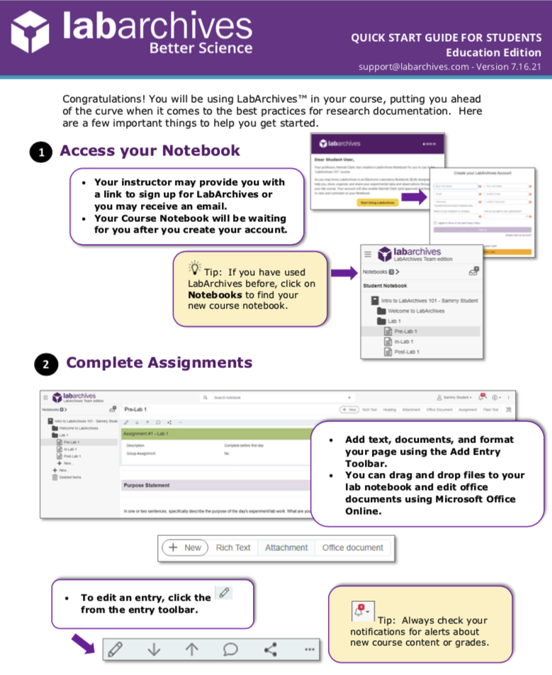 Quick Start Guide for Students Using Education Edition LabArchives