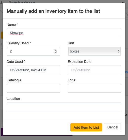 Adding an Inventory Item – LabArchives