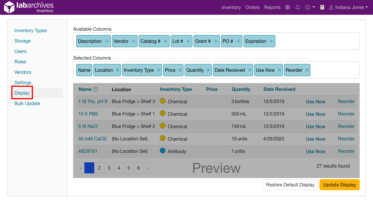 Customizing Your Inventory Display LabArchives