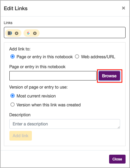 Adding a Link from a Page or Entry in your Open Notebook