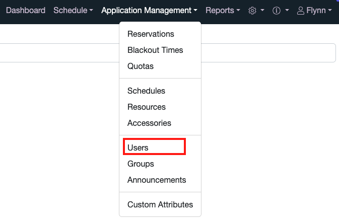 Users in Application Management Menu