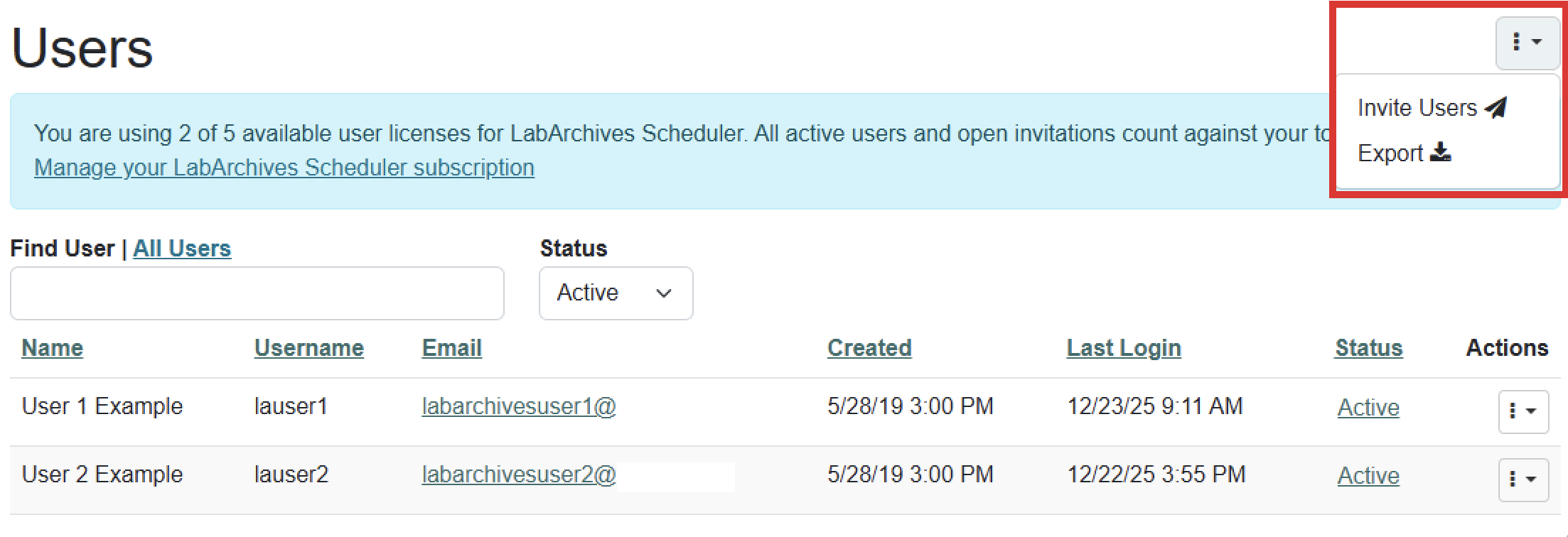 New User and Export Options