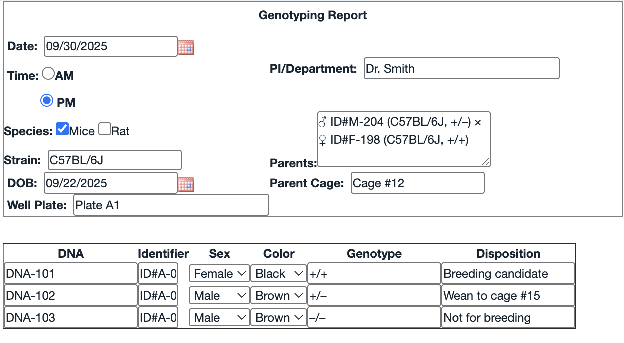 genotyping Report Widget in Edit Mode